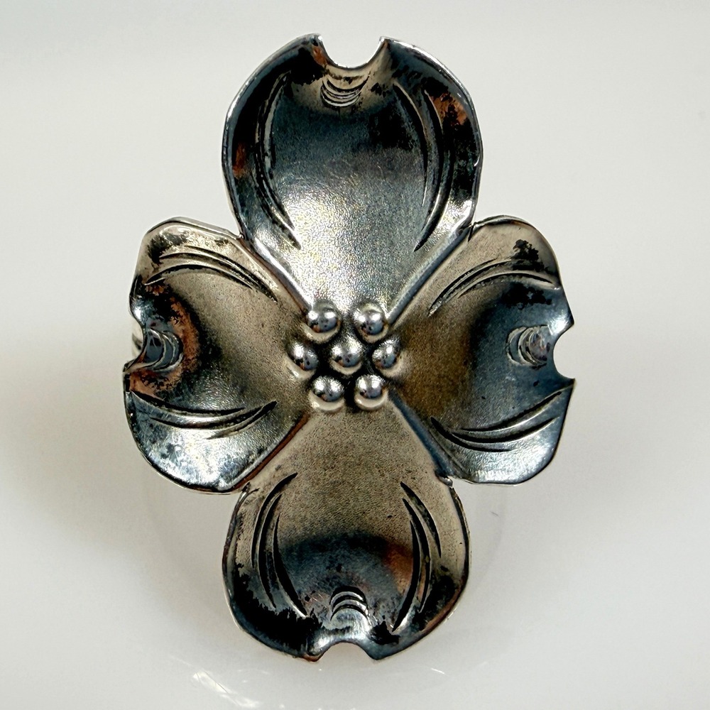 Stuart Nye Sterling Silver Dogwood Flower Ring Handcrafted Adjustable Sz 7.5-8